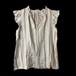 Gap Striped Top Women's Medium Metallic Ruffle Boho V-Neck Summer Preppy Casual